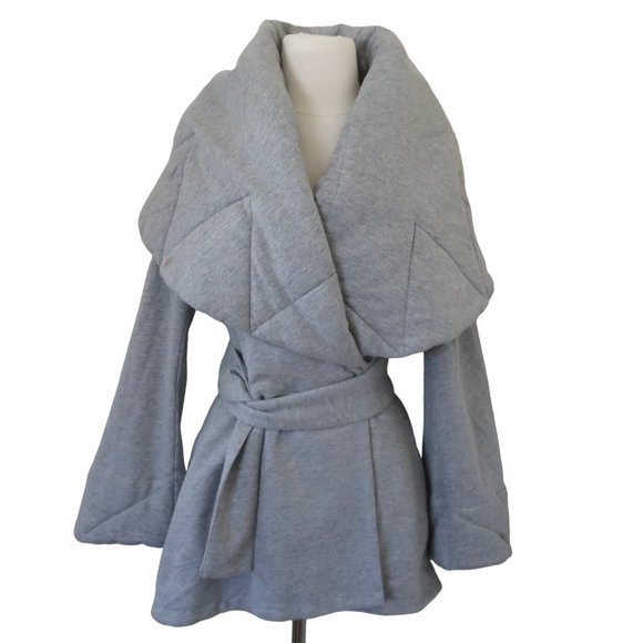 vtg 80s OMO NORMA KAMALI heathered fleece shawl collar jacket O/S - Picture 1 of 5